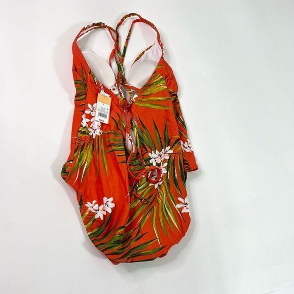 Kona Sol Tropical Pattern One-Piece Swimsuit Womens Orange Large Criss Cross NWT - Picture 5 of 8